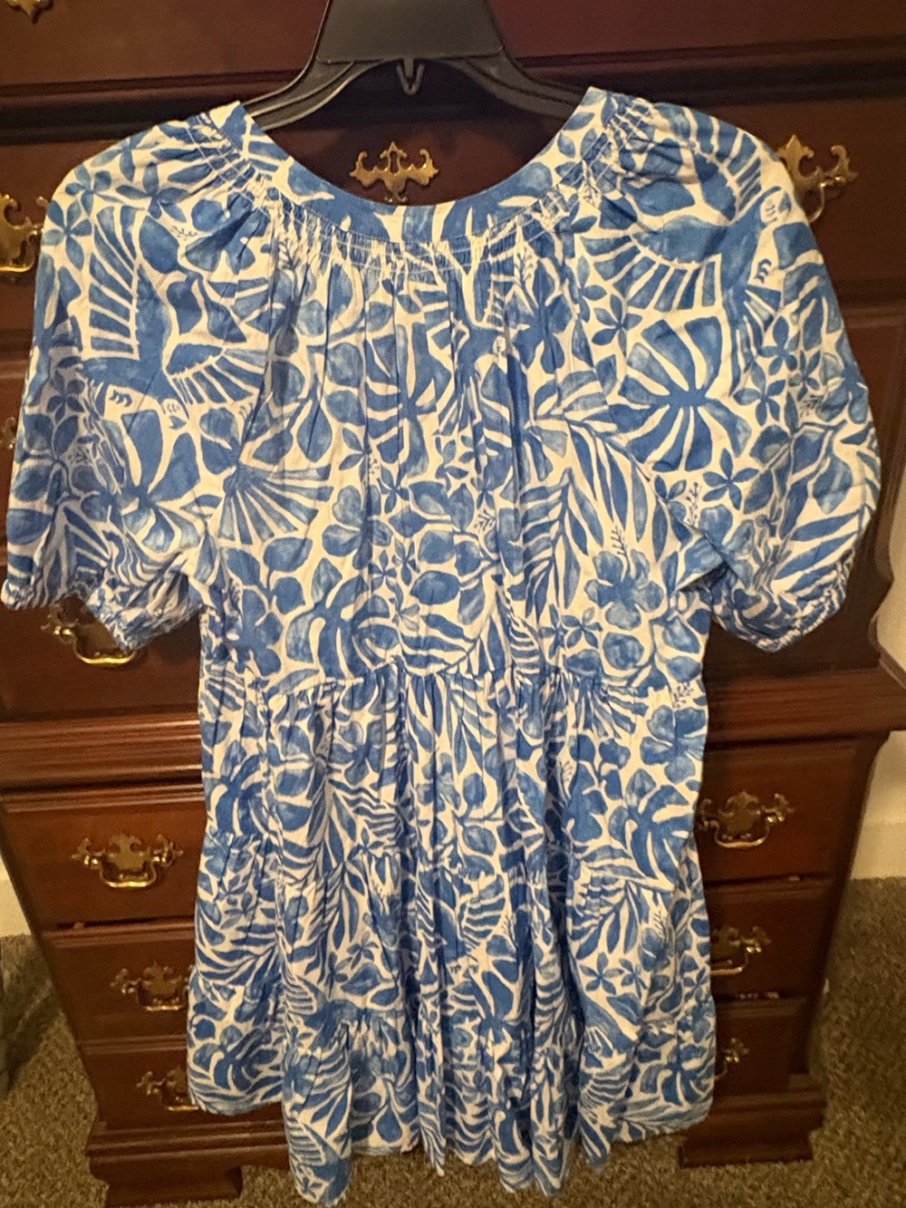 Crown & Ivy Blue and White Floral, Puff Sleeved Dress, Women’s XL